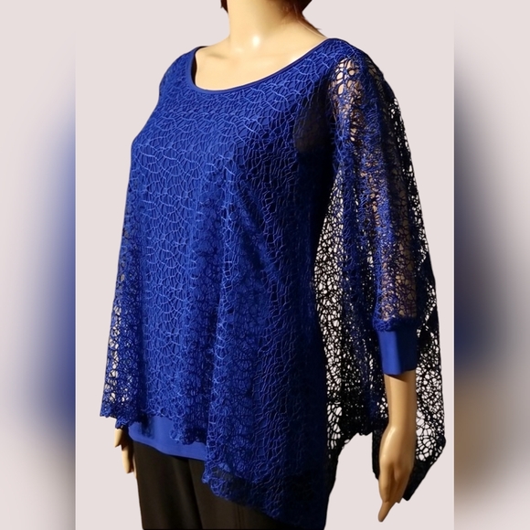 Cartise Dressy Lace Overlay Eveningwear Date Night Top / Size M / Blue - Picture 7 of 17
